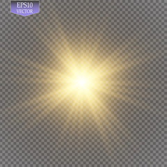 Glow light effect. Starburst with sparkles on transparent background. Vector illustration.