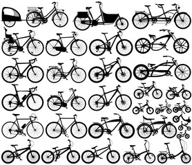 Obraz premium Man, woman and child bicycles detailed vector silhouette collection