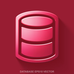 Flat metallic Software 3D icon. Red Glossy Metal Database on Red background. EPS 10, vector.