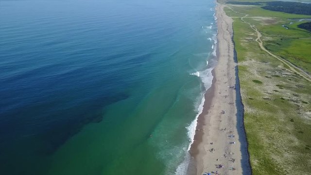 Aerial of Atlantic Ocean and Beautiful Cape Cod Beach