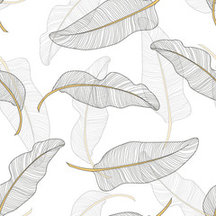Banana leaves. Seamless pattern background. Composition on a white background.