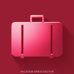 Flat metallic tourism 3D icon. Red Glossy Metal Bag on Red background. EPS 10, vector.