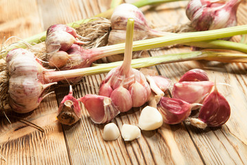 Fresh garlic on old wooden background