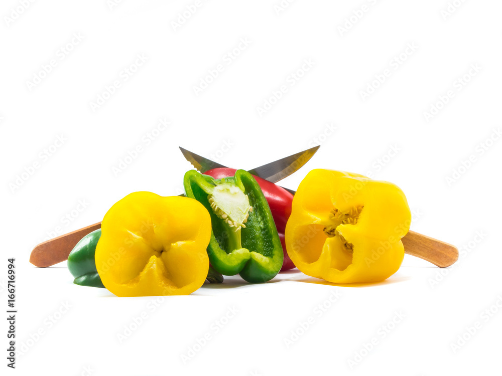 Wall mural bell pepper is ingredient in a healthy diet on white background