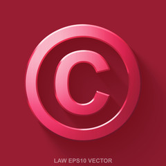 Fototapeta premium Flat metallic law 3D icon. Red Glossy Metal Copyright on Red background. EPS 10, vector.