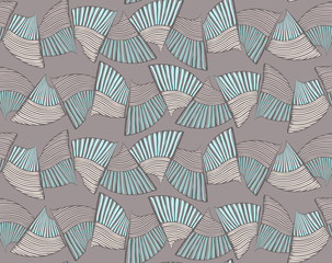 Sea shell peaces green and coffee in wavy pattern