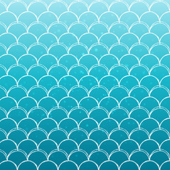 Fish scale on trendy gradient background. Square backdrop with fish scale ornament. Bright color transitions. Mermaid tail banner and invitation. Underwater and sea pattern. Turquoise, blue colors.