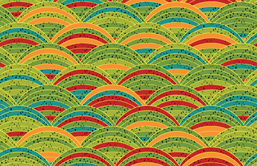 Striped arcs with green orange textured with dots