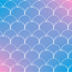 Mermaid tale on trendy gradient background. Square backdrop with mermaid tale ornament. Bright color transitions. Fish scale banner and invitation. Underwater and sea pattern. Blue, rose, pink colors.