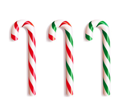 Set of realistic christmas candy cane. Vector illustration icon isolated on white.