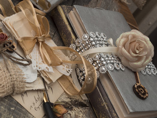 letters and books in the vintage arrangement