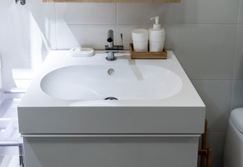 Front view of a modern beautiful bathroom sink