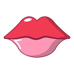 Red pink lips icon, cartoon style