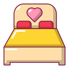 Wedding couple bed icon, cartoon style