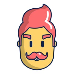 Hipster man face icon, cartoon style