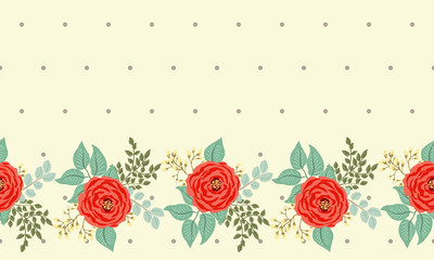 Seamless border in small cute flowers of antique roses and branches. Chabby chic millefleurs. Floral background for textile, wallpaper, pattern fills, covers, surface, print, gift wrap, scrapbooking,