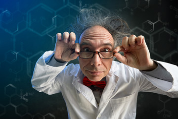 crazy scientist with glasses - obrazy, fototapety, plakaty