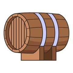 Horizontal wooden barrel icon, cartoon style