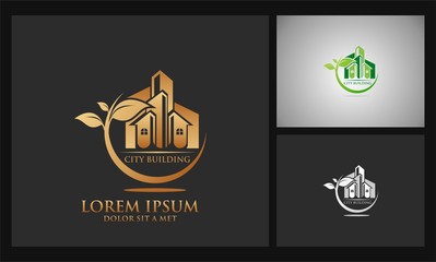 green leaf city building vector logo