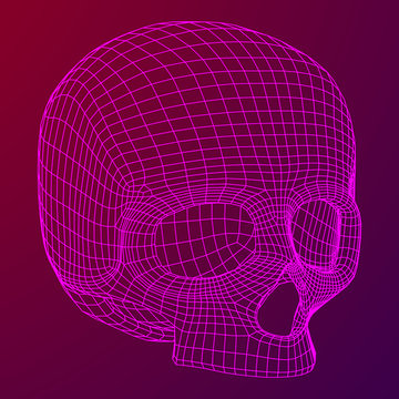 Skull Wireframe Low Poly Mesh. Vector illustration technology live and death concept