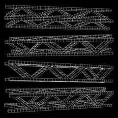 Steel truss girder element set. Wireframe low poly mesh. Vector illustration