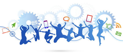 saltare, silhouette, divertimento, gioco, amici