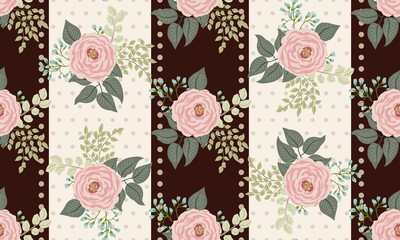 Seamless pattern in small cute flowers of antique roses and branches. Chabby chic millefleurs. Floral background for textile, wallpaper, pattern fills, covers, surface, print, gift wrap, scrapbooking,