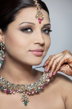 Beautiful woman wearing a necklace