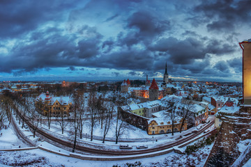 Panoramic view of the Old Town in Tallinn, Estonia. Oleviste kogudus
