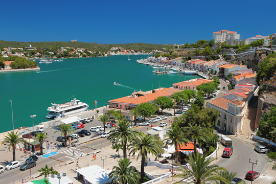 Gulf, embankment and city. Maon, Minorca, Spain