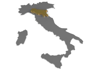 Italy 3d metallic map, whith emilia romagna region highlighted 3d render