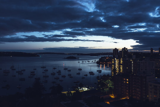 Picturesque blue hour view of dawn morning on bay