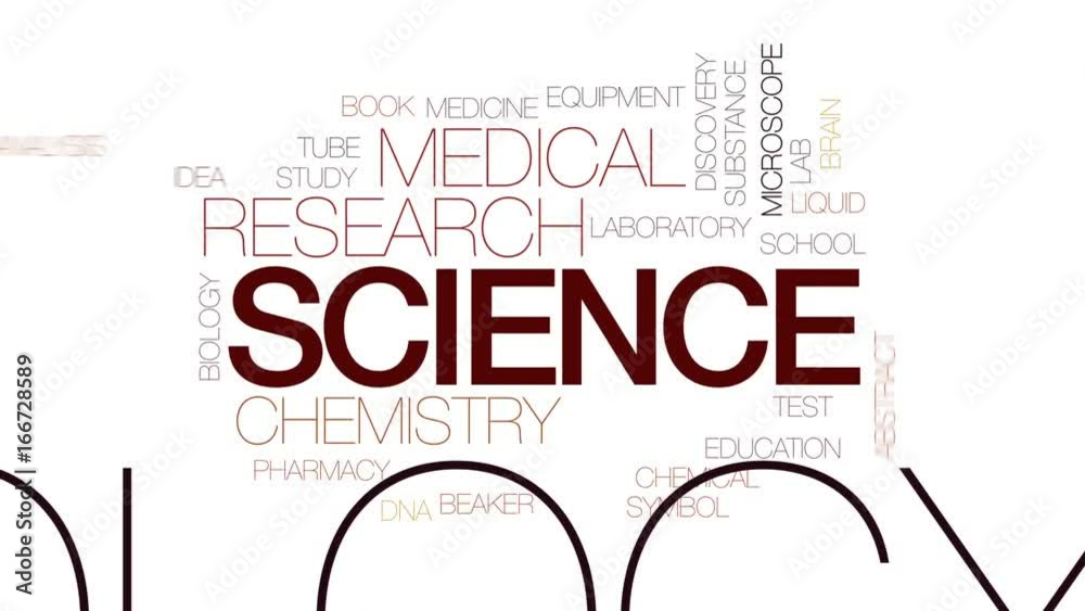 Poster science animated word cloud, text design animation. kinetic typography.