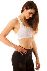 Fototapeta premium Active young sporty hispanic woman workout with dumbbells isolated
