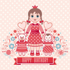 Fototapeta premium Happy birthday - greetings card for girl.
