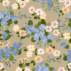 Simple gentle pattern in small-scale flower. Millefleurs. Liberty style. Floral seamless background for textile or book covers, manufacturing, wallpapers, print, gift wrap and scrapbooking.