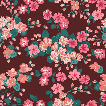 Simple gentle pattern in small-scale flower. Millefleurs. Liberty style. Floral seamless trendy color background for textile, book covers, manufacturing, wallpapers, print, gift wrap and scrapbooking. © evamarina