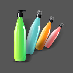 Mockup template for branding and product designs. Isolated realistic plastic bottles with dispenser spray and unique design. Easy to use for advertising branding and marketing.