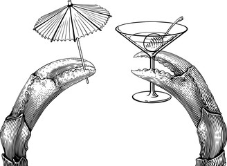 Basic CMYKBlack and white vector illustration with a twain crab's claws holding things. The things can not be separated from claws