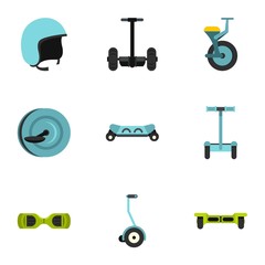 Self balancing scooter icon set, flat style