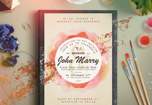 Watercolor and Foil Wedding Invitation 2