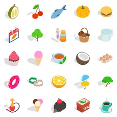 Fish day icons set, isometric style