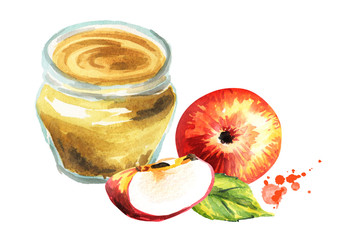 Apple jam. Hand-drawn watercolor illustration