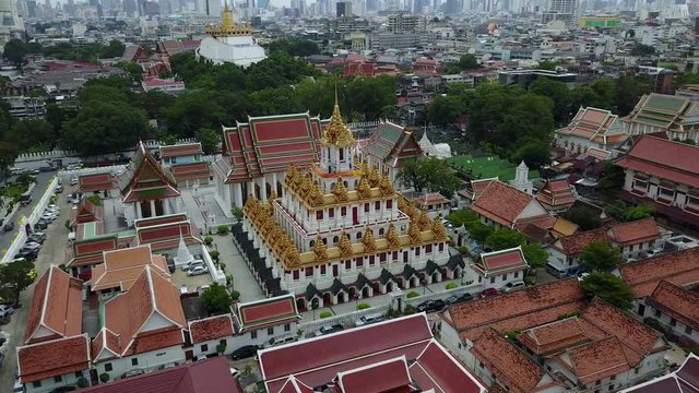 4K Top view of Wat Ratchanatdaram temple in Bangkok
