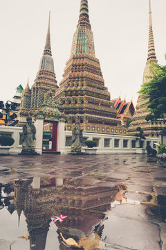 Water reflection of old pagoda in  Wat Arun, Bangkok Thailand