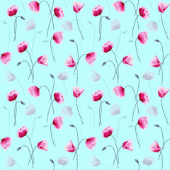 Seamless watercolor poppies pattern