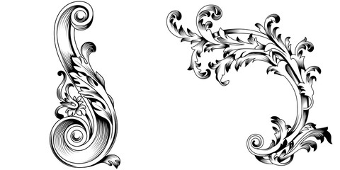 Set of vintage baroque ornament, corner. Retro pattern antique style acanthus. Decorative design element filigree calligraphy vector. - stock vector