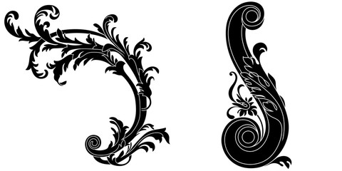 Set of vintage baroque ornament, corner. Retro pattern antique style acanthus. Decorative design element filigree calligraphy vector. - stock vector