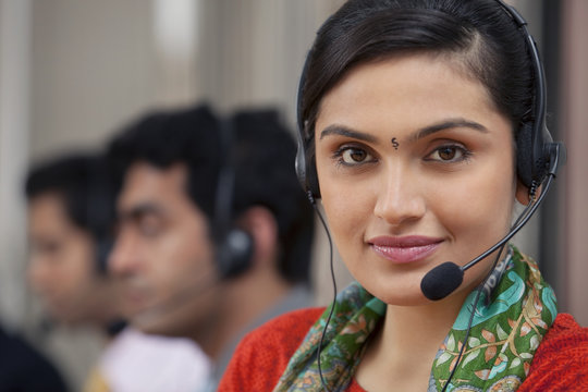 Portrait of a female call center agent