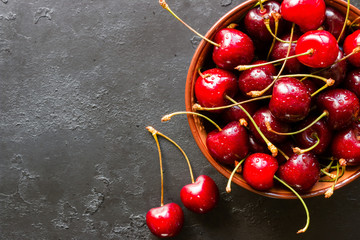 Wet cherry in a plate